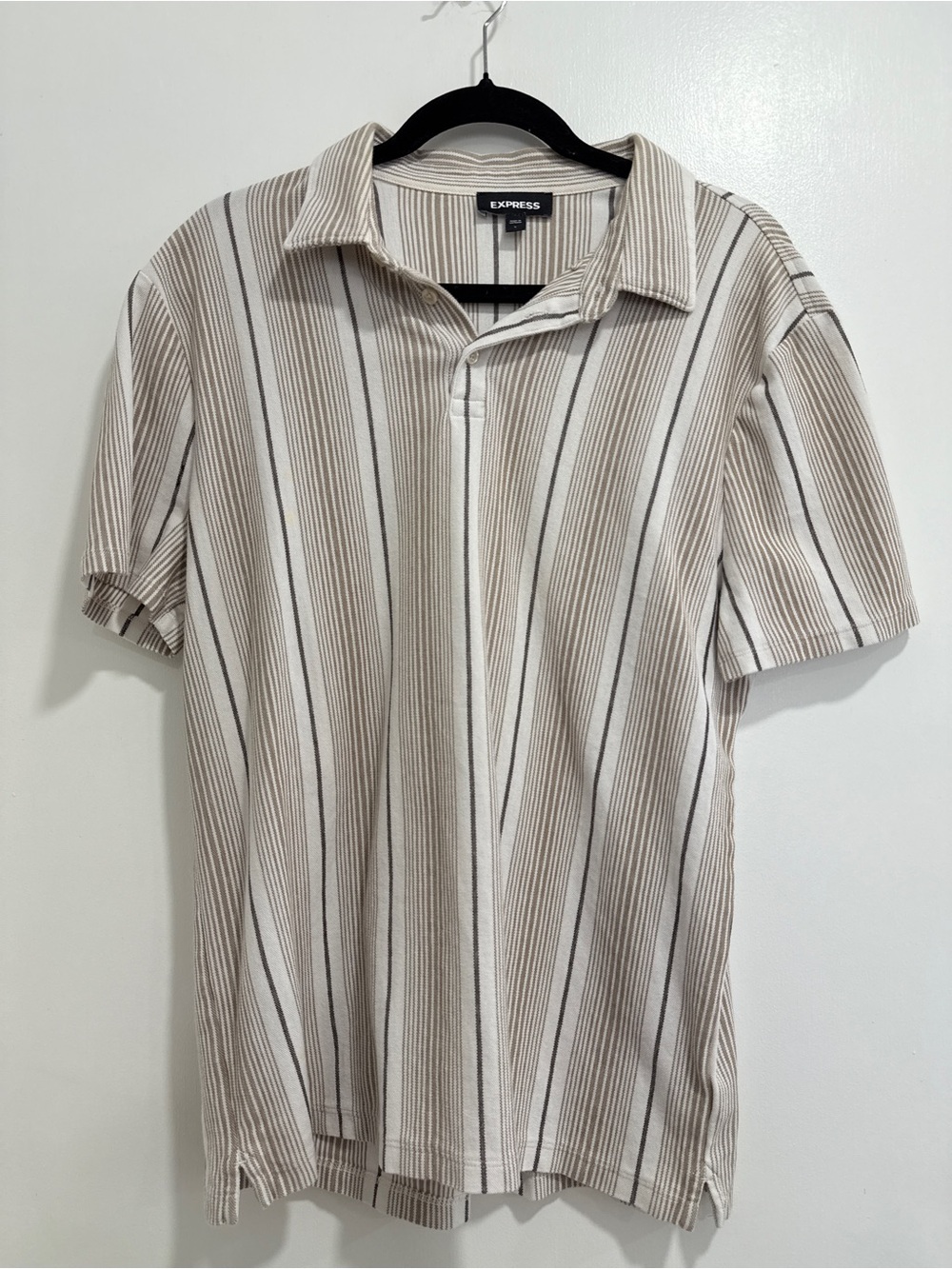Express Men’s Short Sleeve Polo - 100% cotton Beige & White Striped